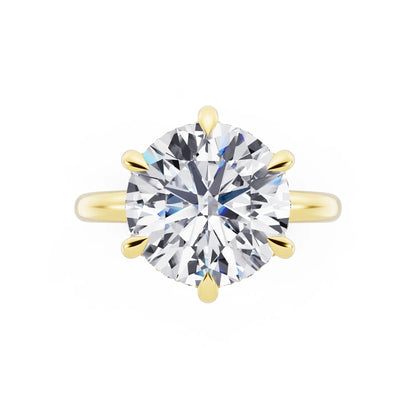 18 KT Yellow Gold Round Cut Diamond Hidden Halo Solitaire Ring - top angle