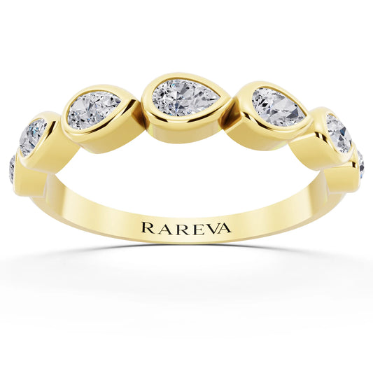 14K Yellow Gold Seven Stone Pear Cut Bezel Set Diamond Half Eternity Wedding Band - 2mm - Front