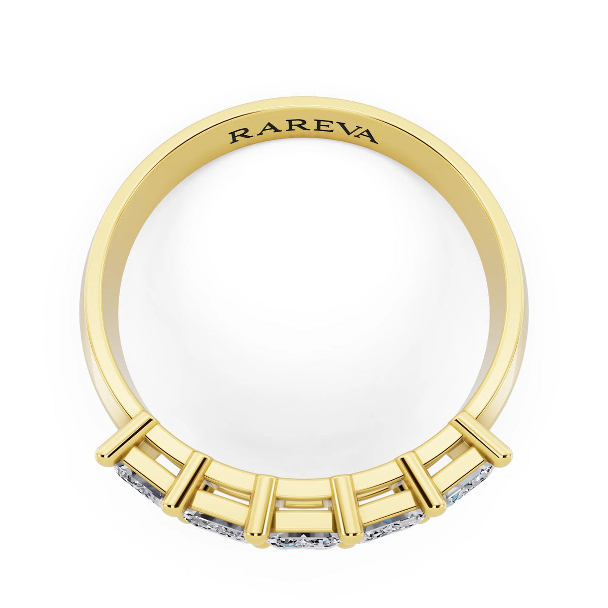 10K Yellow Gold Five Stone Emerald Cut Diamond Half Eternity Wedding Band - 2.5mm - Top