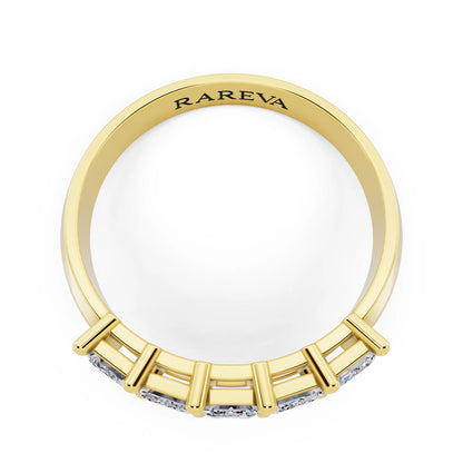 10K Yellow Gold Five Stone Emerald Cut Diamond Half Eternity Wedding Band - 2.5mm - Top