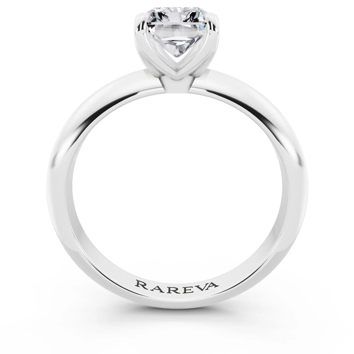 18 KT White Gold Radiant Cut Diamond Classic Solitaire Ring - through finger