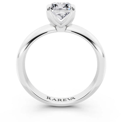 18 KT White Gold Radiant Cut Diamond Classic Solitaire Ring - through finger