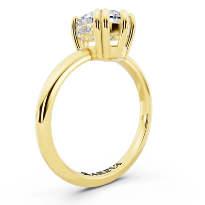 18 KT Yellow Gold Oval Cut Diamond Solitaire Ring with Hidden Accent Basket - top view
