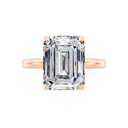 14 KT Rose Gold Emerald Cut Diamond Solitaire Ring with Hidden Halo - top angle