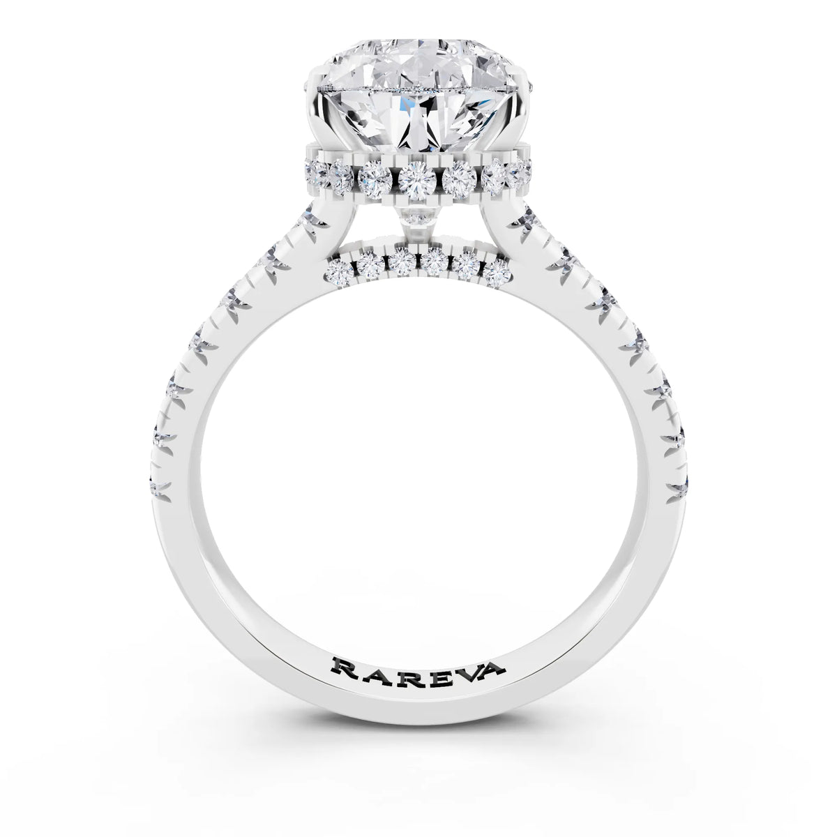 14 KT White Gold Pear Cut Diamond Ring with Hidden Halo - through finger