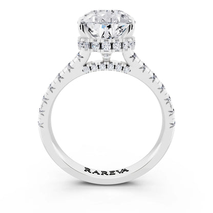 14 KT White Gold Pear Cut Diamond Ring with Hidden Halo - through finger