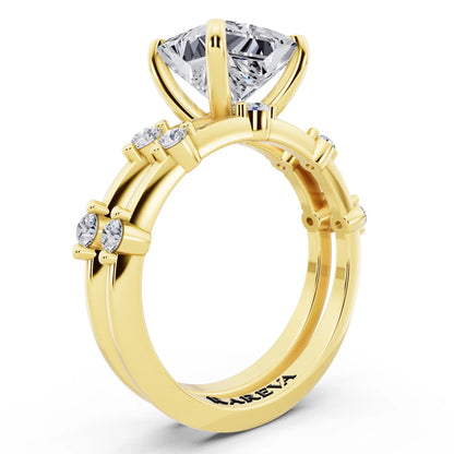 14 KT Yellow Gold Princess Cut Diamond Ring with Floating Accent Band - top view