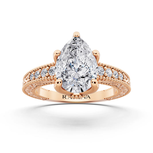 18 KT Rose Gold Pear Cut Diamond Vintage - front view