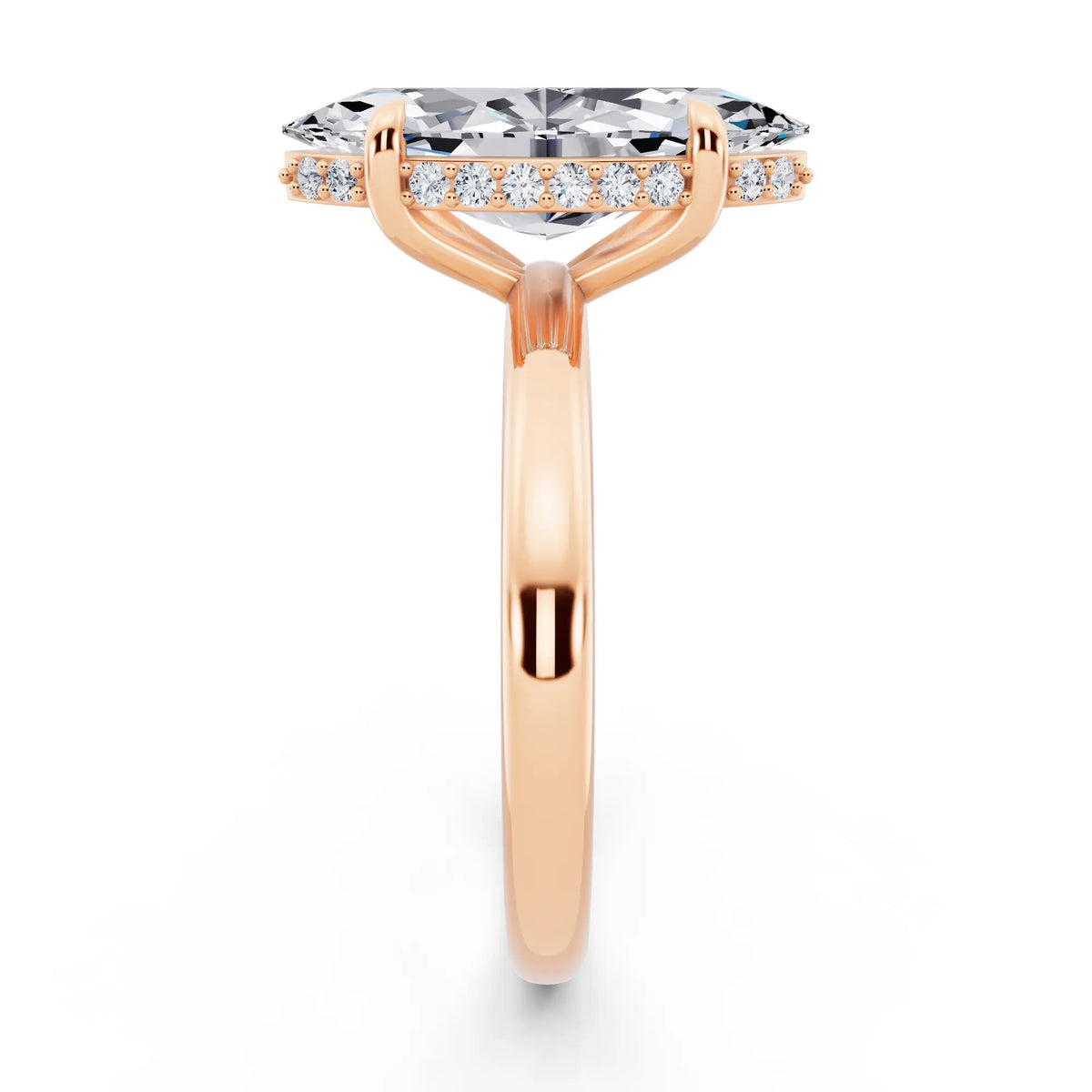 18 KT Rose Gold Marquise Cut Diamond Hidden Halo Solitaire Ring - side view