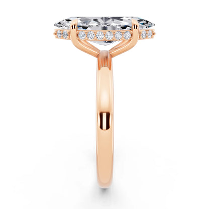 18 KT Rose Gold Marquise Cut Diamond Hidden Halo Solitaire Ring - side view