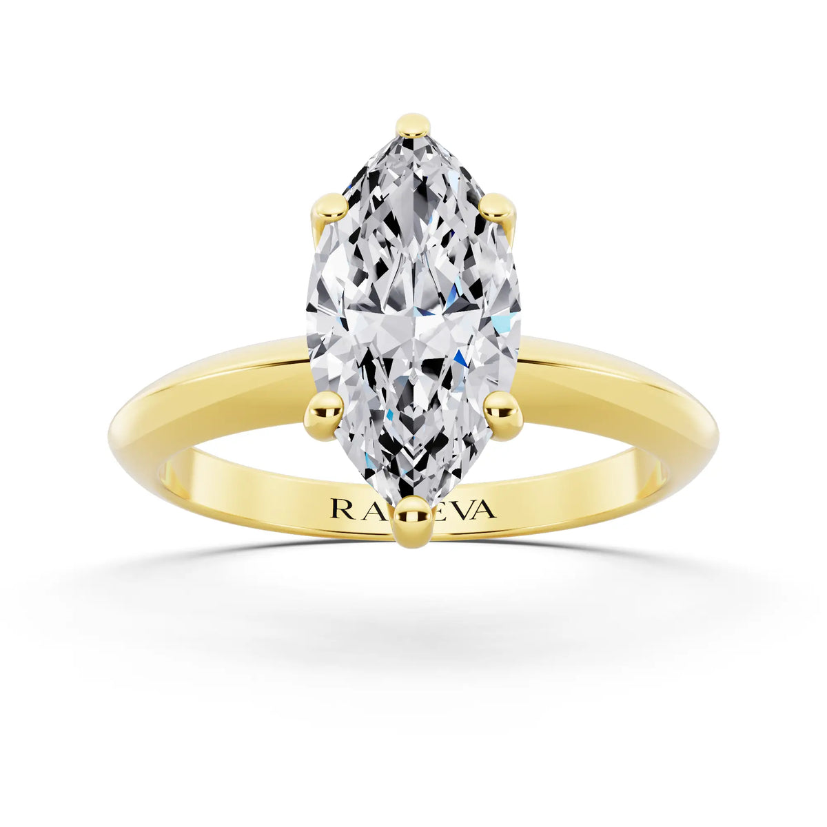 18 KT Yellow Gold Marquise Cut Diamond Classic Solitaire Ring - front view