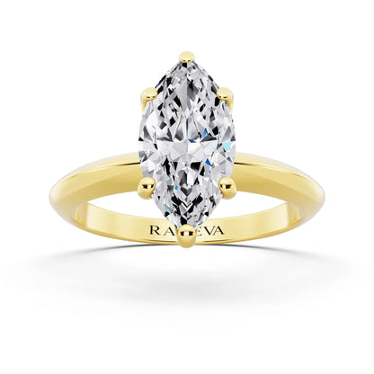 18 KT Yellow Gold Marquise Cut Diamond Classic Solitaire Ring - front view