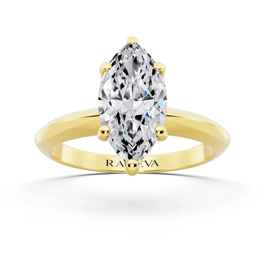 18 KT Yellow Gold Marquise Cut Diamond Classic Solitaire Ring - front view