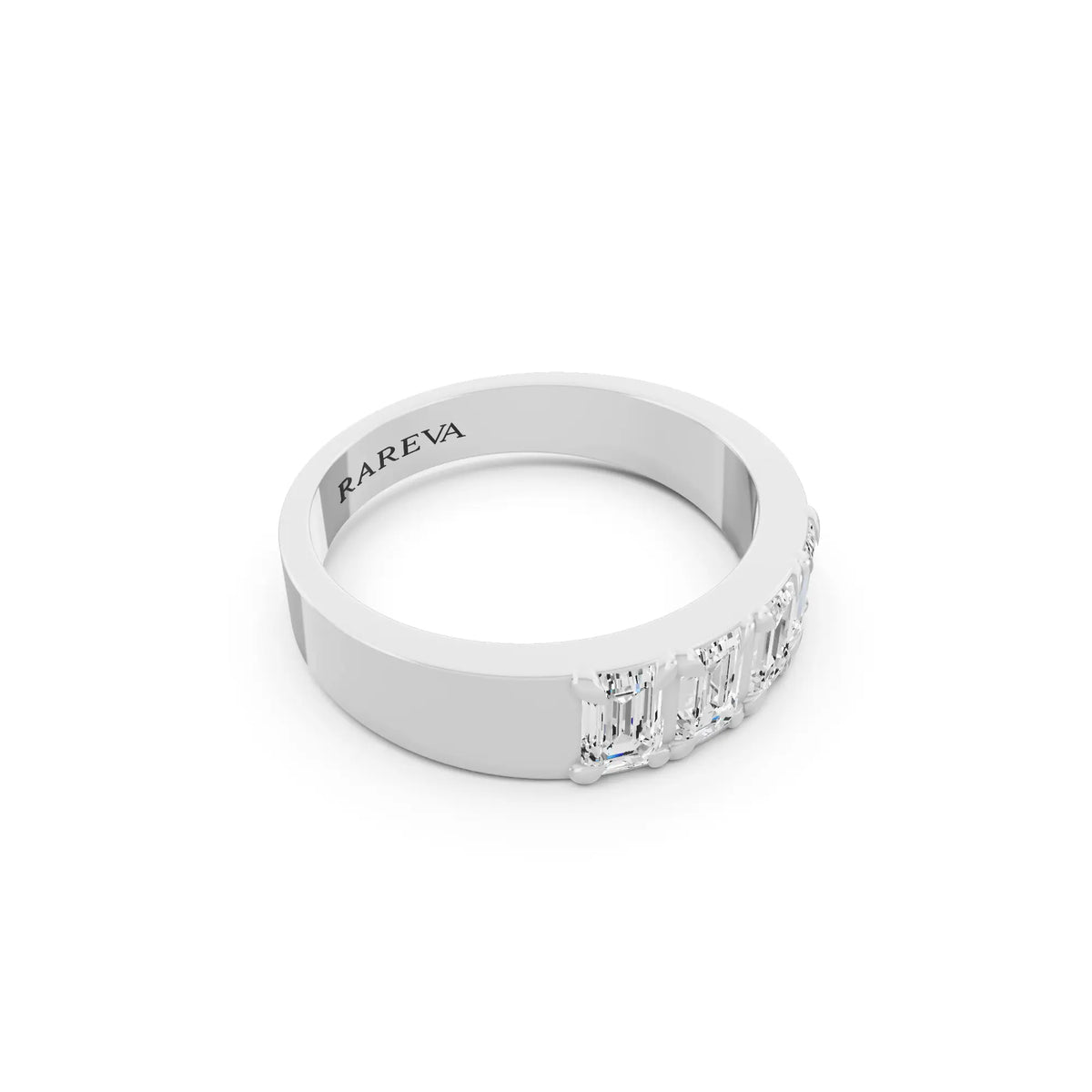 Platinum Men's Four Stone Emerald Cut Diamond Band - 3.5mm - Left
