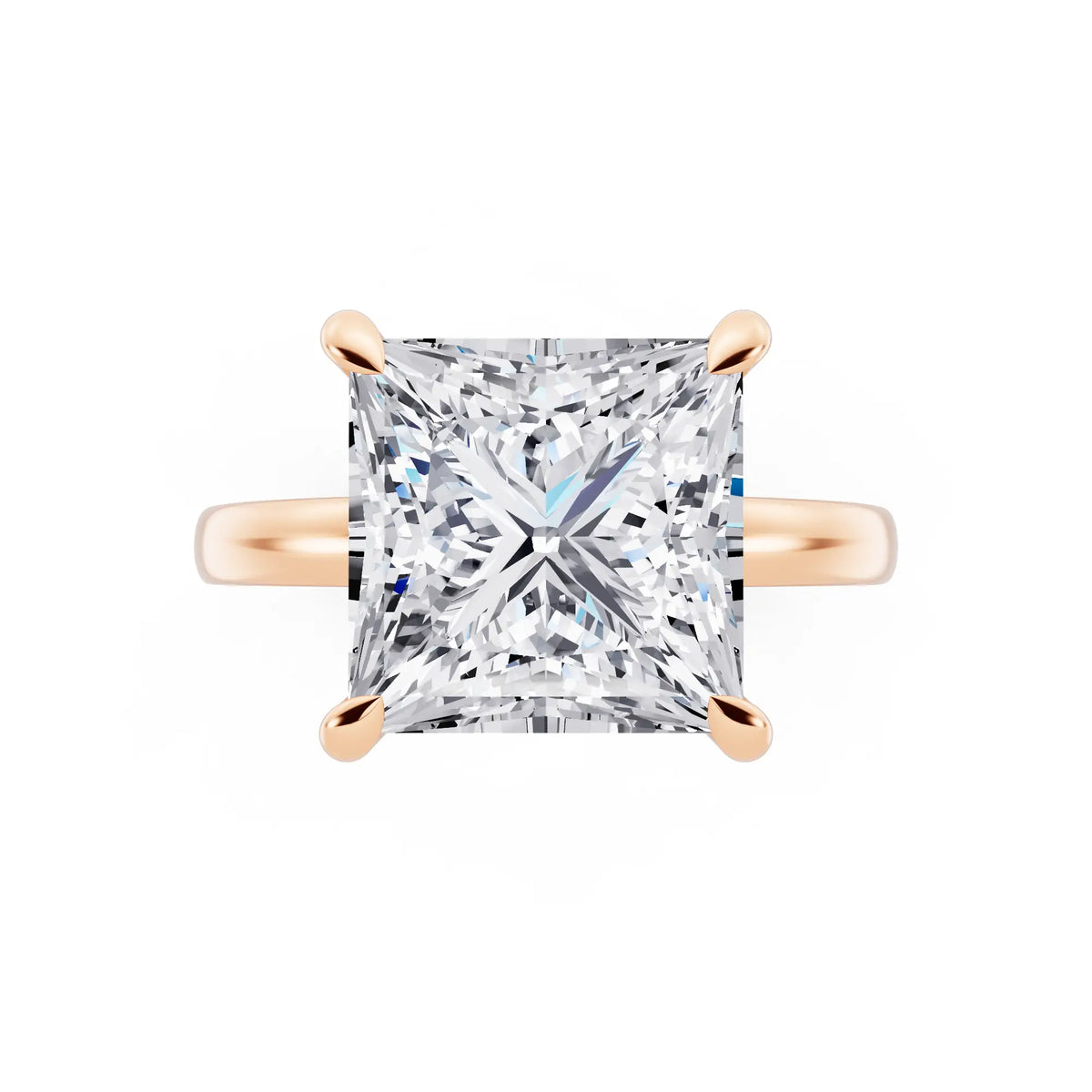 14 KT Rose Gold Princess Cut Diamond Solitaire Ring with Pave Collar - top angle