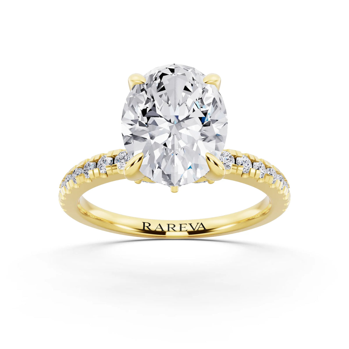 14 KT Yellow Gold Oval Cut Diamond Solitaire Ring with Marquise Collar - front view