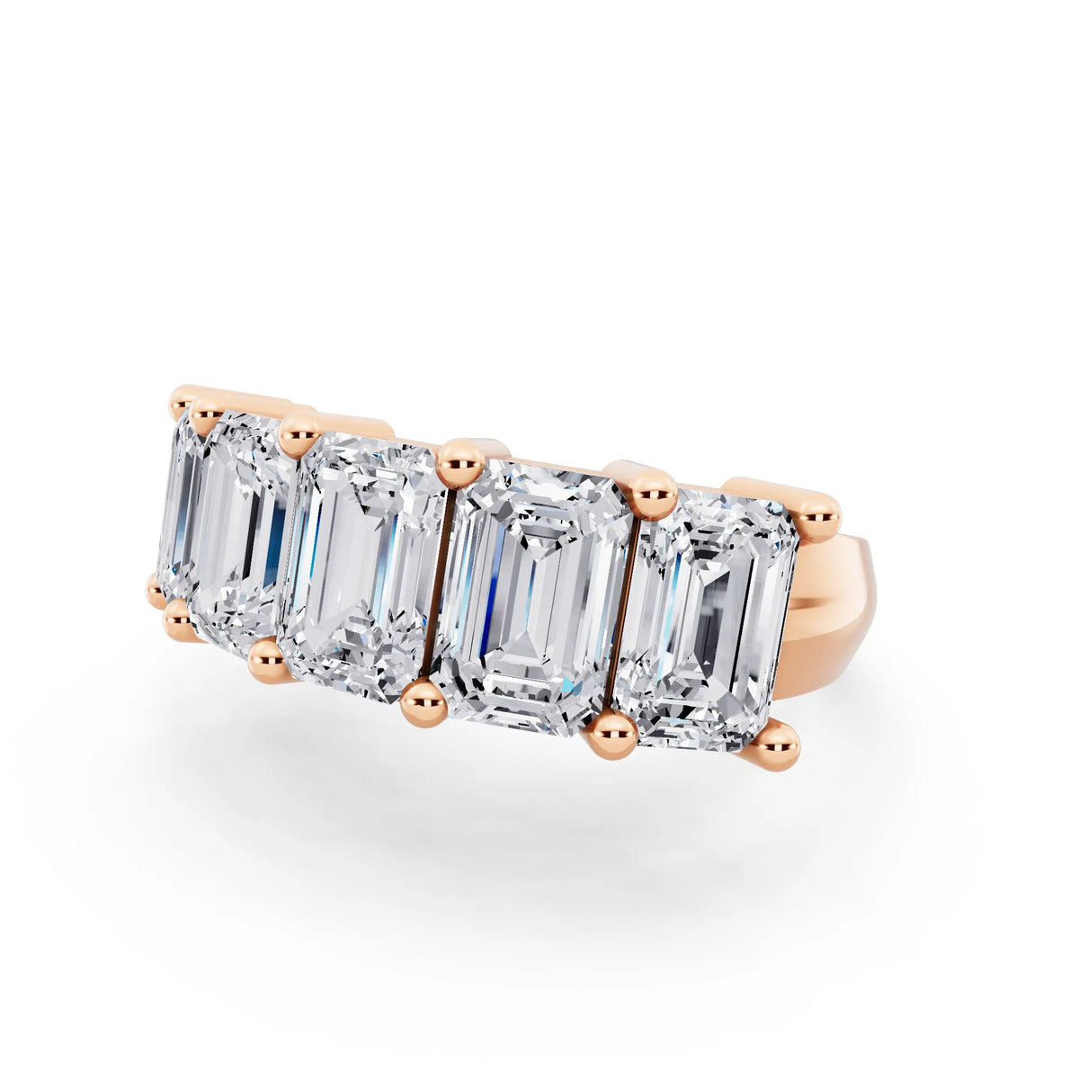 14K Rose Gold Five Stone Emerald Cut Diamond Half Eternity Wedding Band - 3mm - Close up