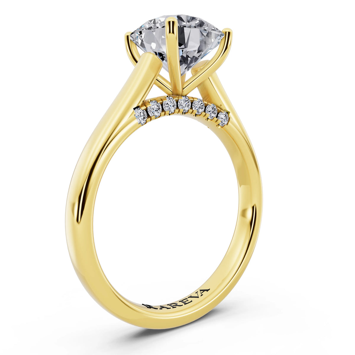 14 KT Yellow Gold Round Cut Diamond Solitaire Ring with Hidden Accent - top view