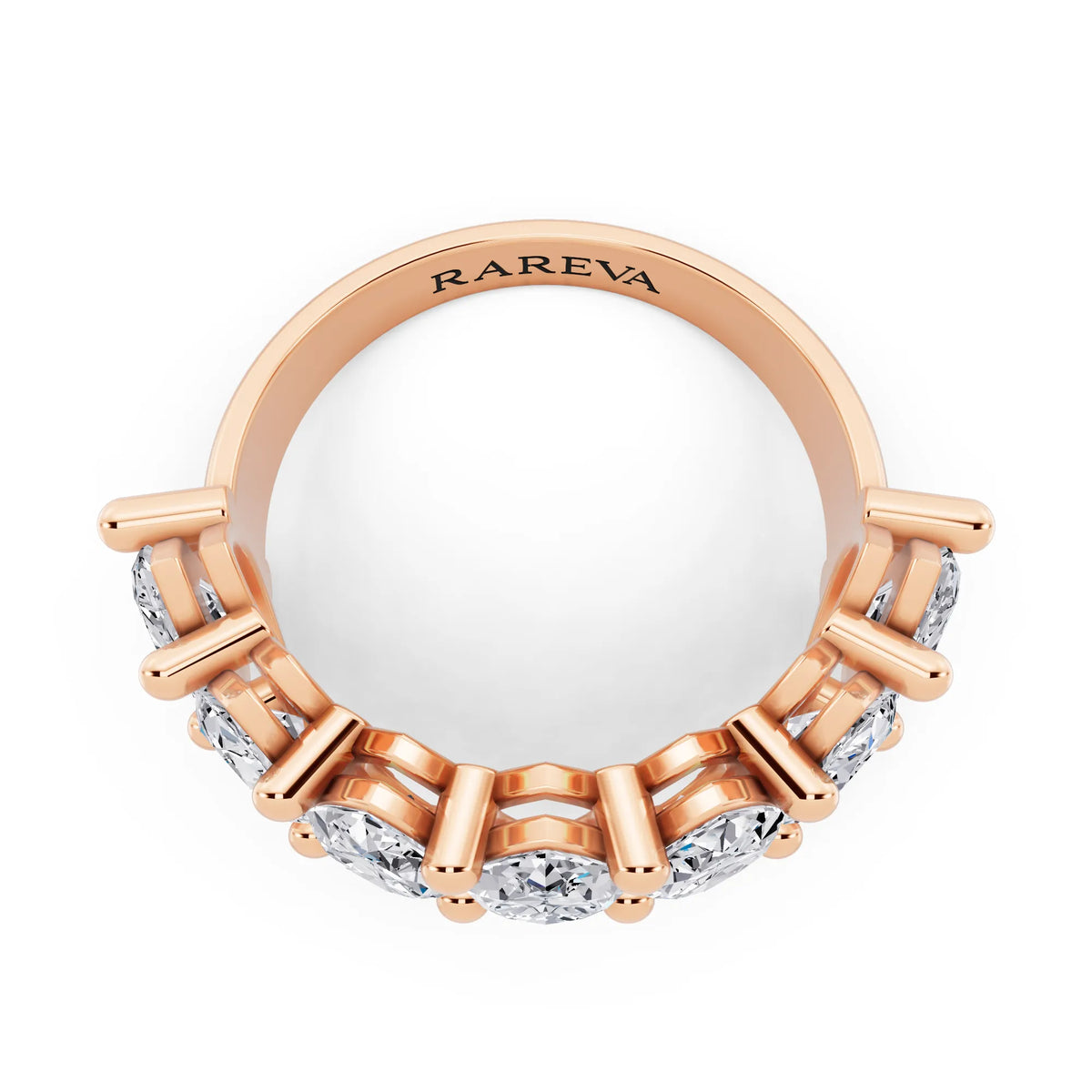 10K Rose Gold Seven Stone Marquise Cut Diamond Half Eternity Wedding Band - 3mm - Top