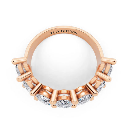 10K Rose Gold Seven Stone Marquise Cut Diamond Half Eternity Wedding Band - 3mm - Top