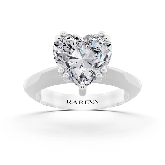 14 KT White Gold Heart Cut Diamond Solitaire Ring with Knife Edge Band - front view