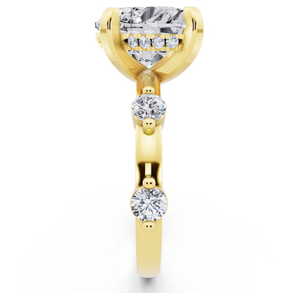 14 KT Yellow Gold Heart Cut Diamond Solitaire Ring with Floating Diamond Accents - side view