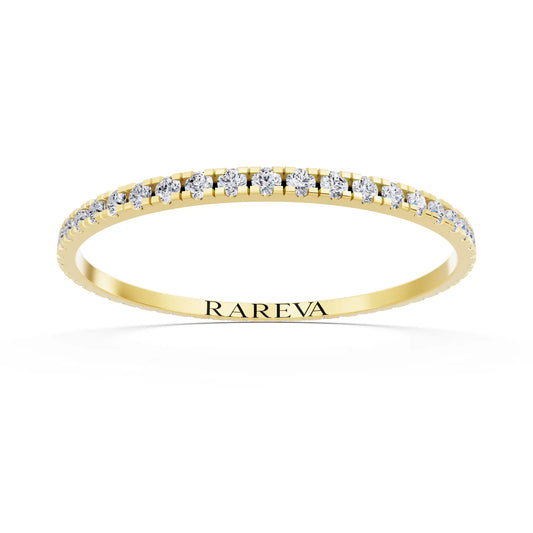 14K Yellow Gold Round Cut Diamond Classic Eternity Band - 1.5mm - Front