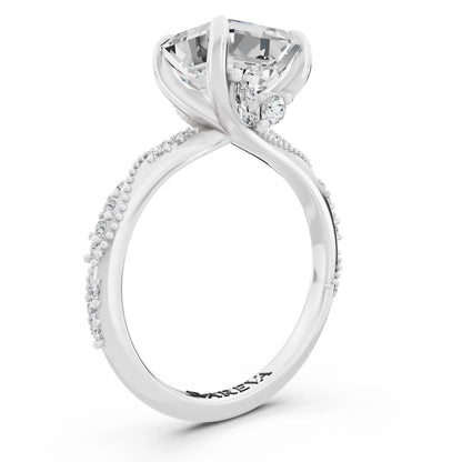 Platinum Asscher Cut Diamond Ring with Marquise Accent - top view