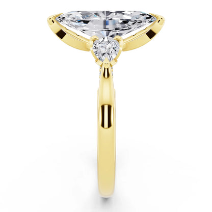 14 KT Yellow Gold Marquise Cut Diamond Cluster Engagement Ring with Pear Accents and Pavé Band - side view