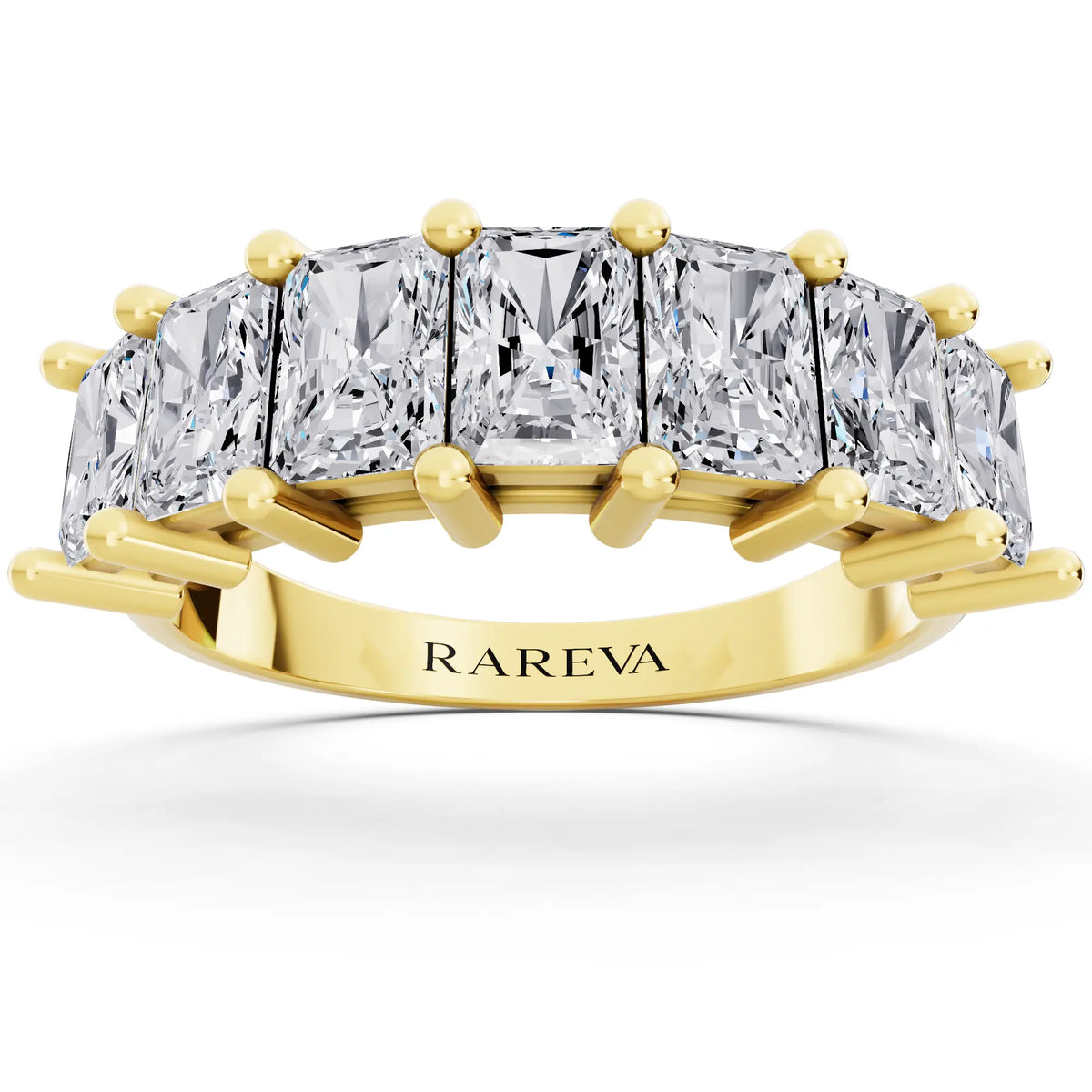 10K Yellow Gold Seven Stone Radiant Cut Diamond Half Eternity Wedding Band - 2mm - Front