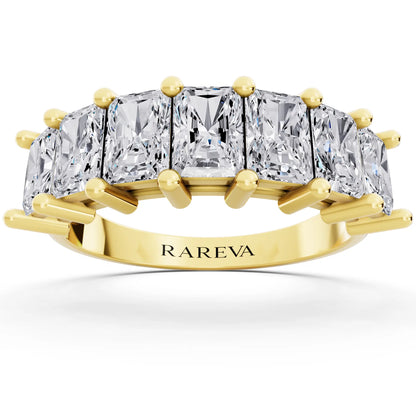10K Yellow Gold Seven Stone Radiant Cut Diamond Half Eternity Wedding Band - 2mm - Front