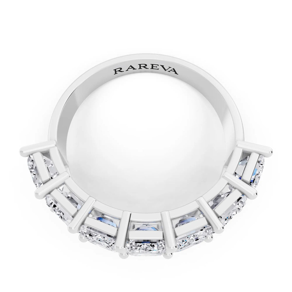 Silver Seven Stone Emerald Cut Diamond Half Eternity Wedding Band - 2.6mm - Top