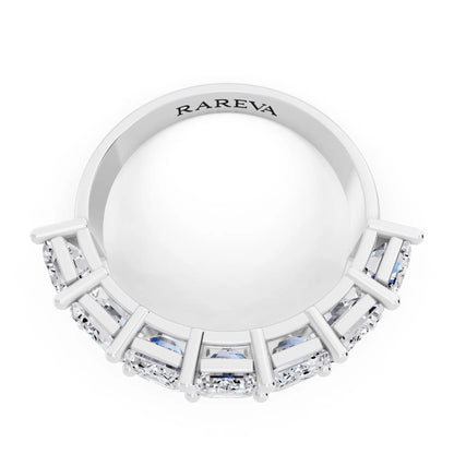 Silver Seven Stone Emerald Cut Diamond Half Eternity Wedding Band - 2.6mm - Top