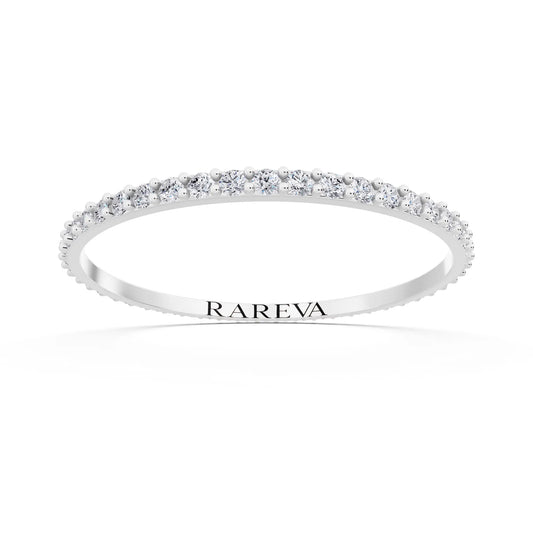 Silver Round Cut Diamond 4 Prong Eternity Band - 1.5mm - Front