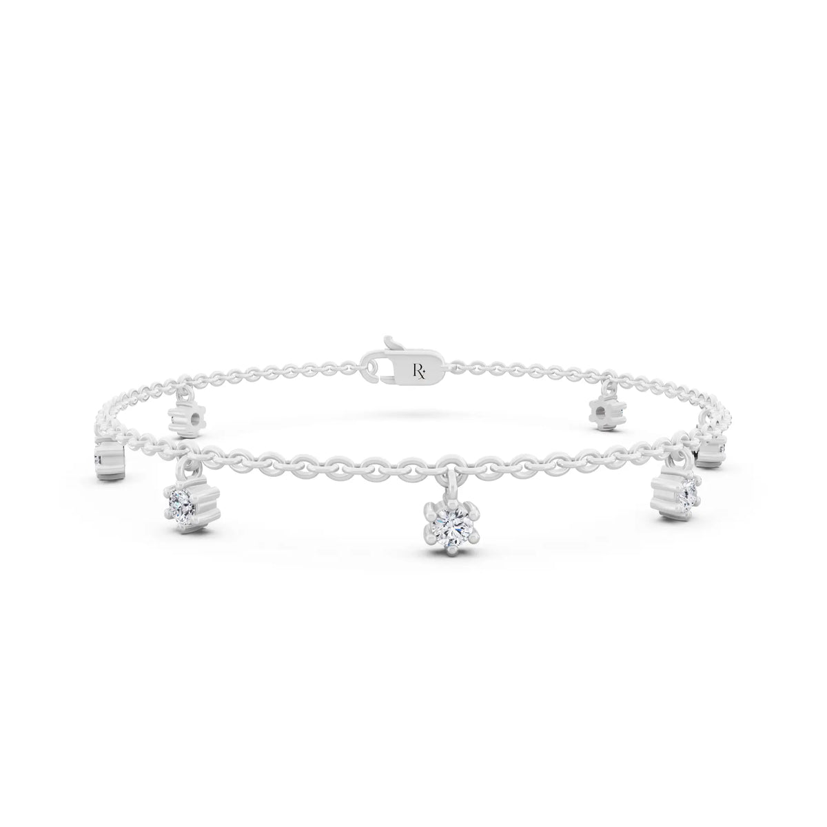 Silver Round Cut Diamond Drop Chain Bracelet - Main