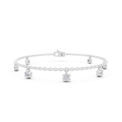 Silver Round Cut Diamond Drop Chain Bracelet - Main