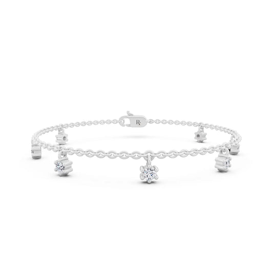 Silver Round Cut Diamond Drop Chain Bracelet - Main