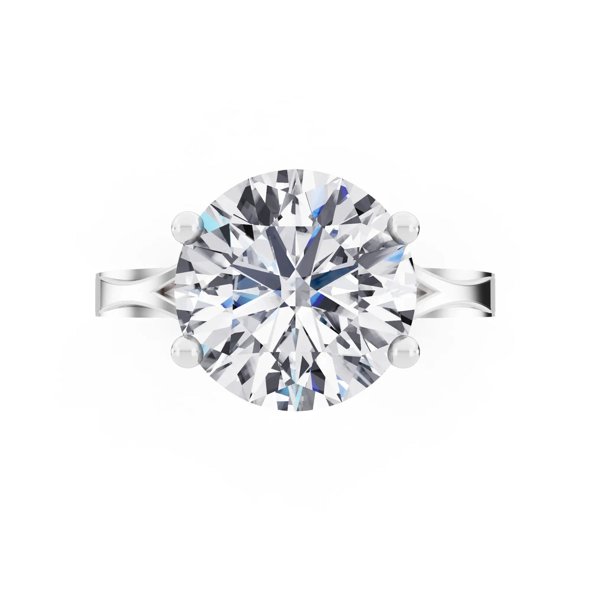 14 KT White Gold Round Cut Diamond Solitaire Ring with Split Shank - Top down