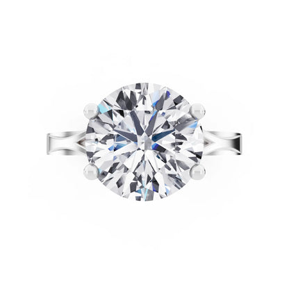 14 KT White Gold Round Cut Diamond Solitaire Ring with Split Shank - Top down