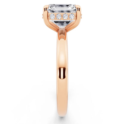 14 KT Rose Gold Asscher Cut Diamond Hidden Halo Solitaire Ring - side view