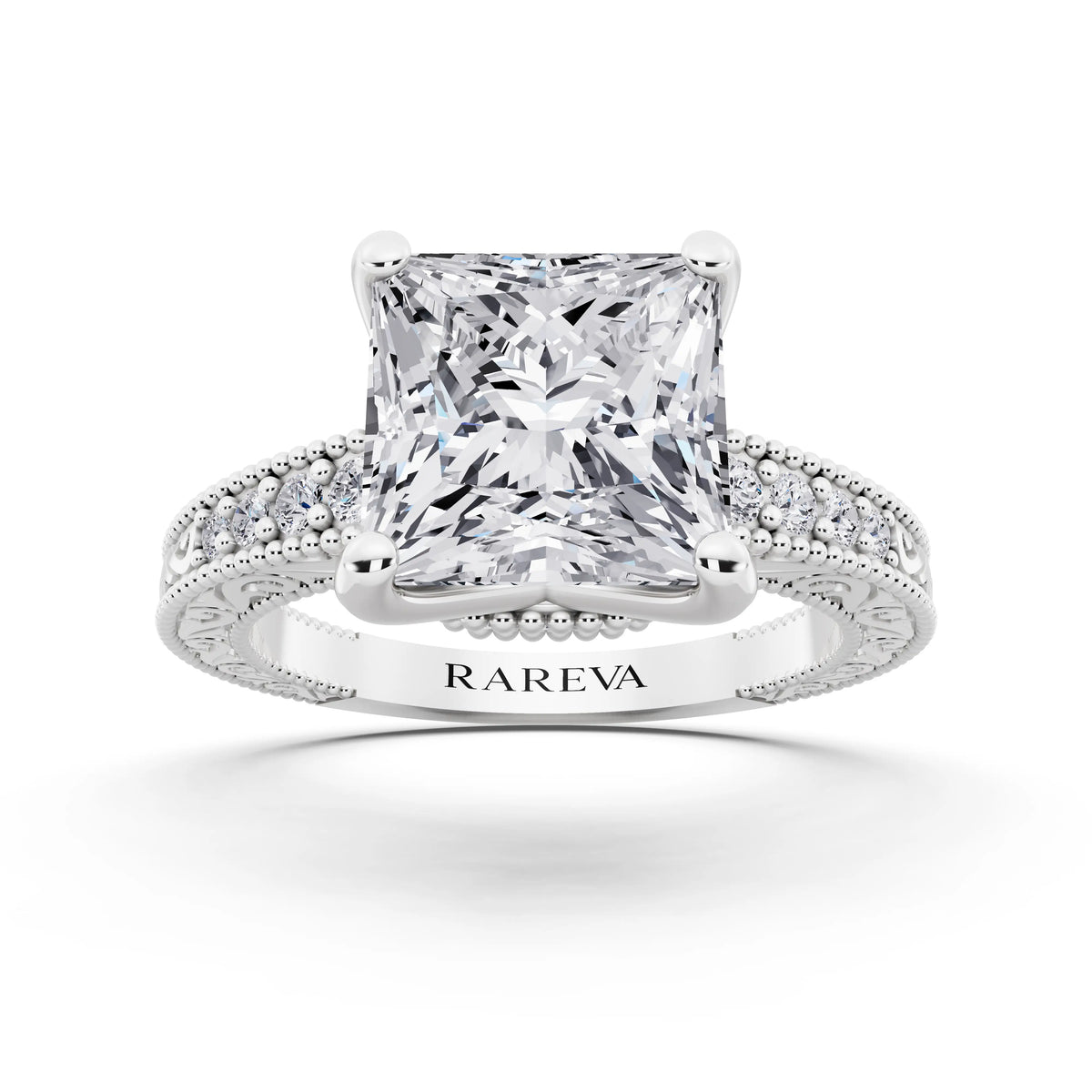 Platinum Princess Cut Diamond Vintage - front view