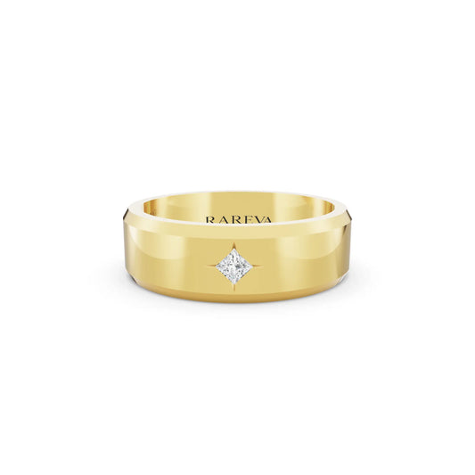 10K Yellow Gold Men's Princess Cut Diamond Star Set Bevel Band - 6mm - Front