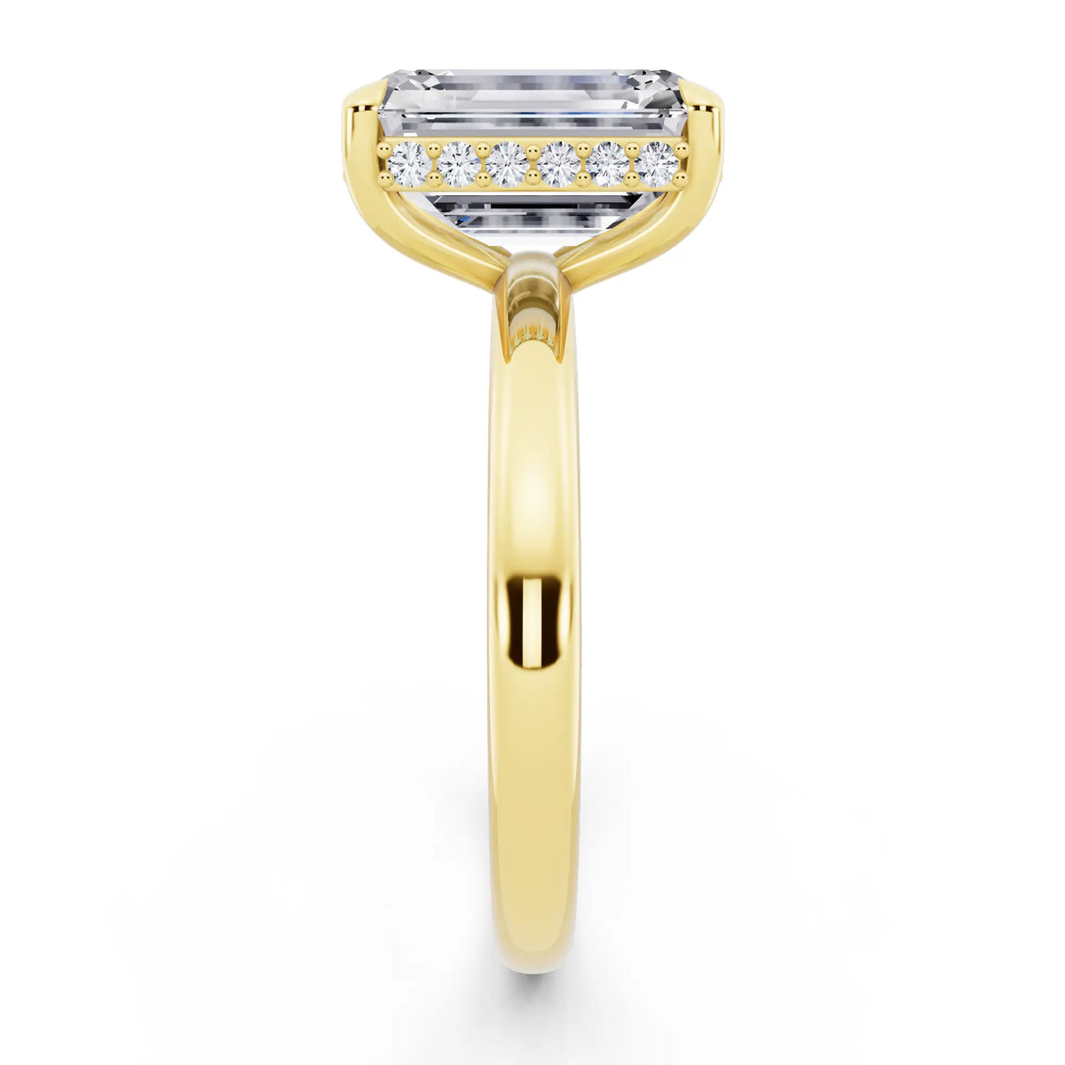 14 KT Yellow Gold Emerald Cut Diamond Hidden Halo Solitaire Ring - side view