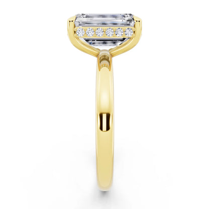 14 KT Yellow Gold Emerald Cut Diamond Hidden Halo Solitaire Ring - side view