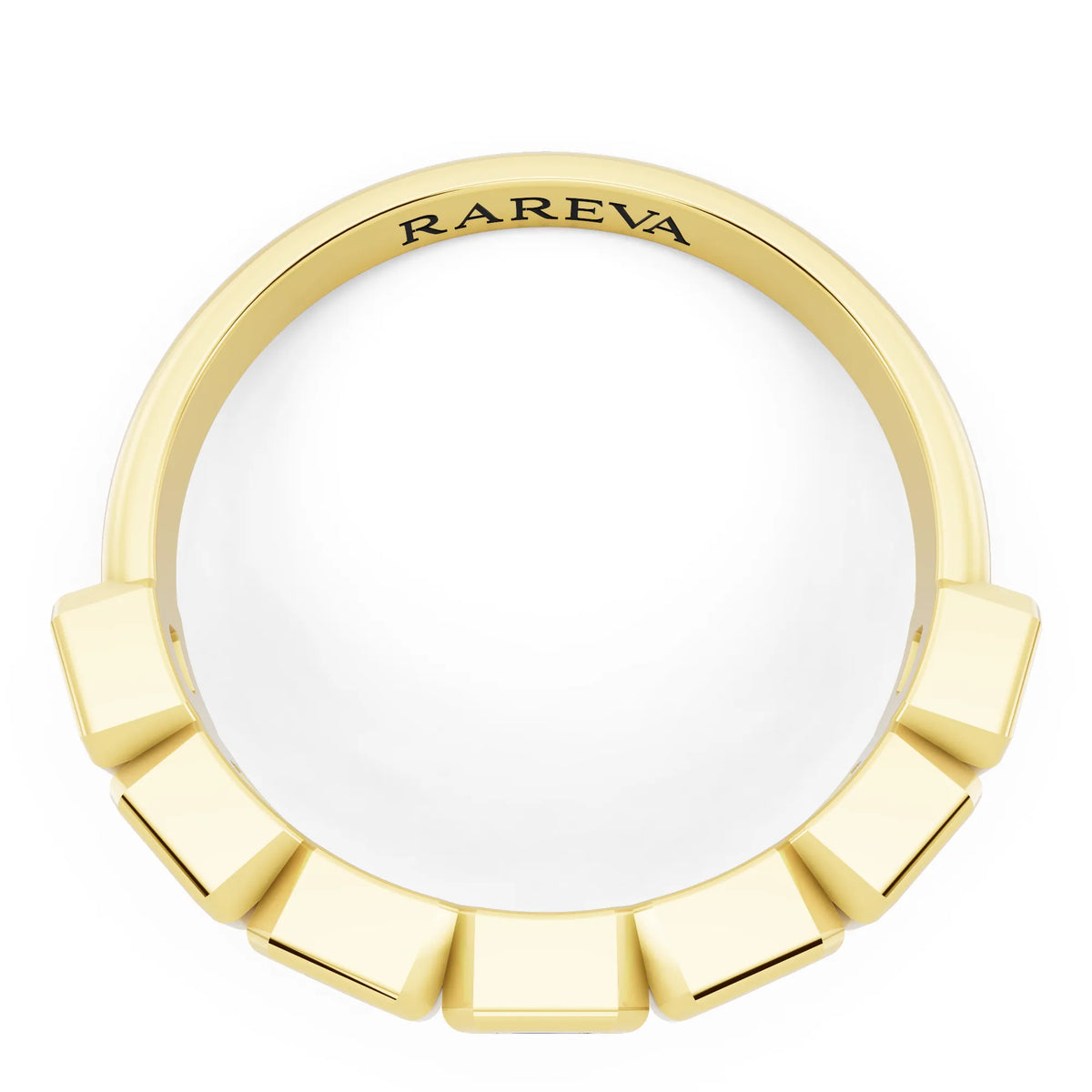 10K Yellow Gold Seven Stone Emerald Cut Bezel Set Diamond Half Eternity Wedding Band - 2mm - Top