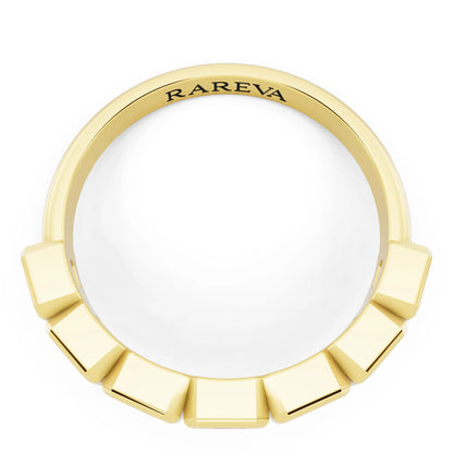 10K Yellow Gold Seven Stone Emerald Cut Bezel Set Diamond Half Eternity Wedding Band - 2mm - Top
