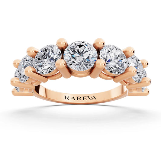 14K Rose Gold Seven Stone Round Cut Diamond Half Eternity Wedding Band - 2.4mm - Front