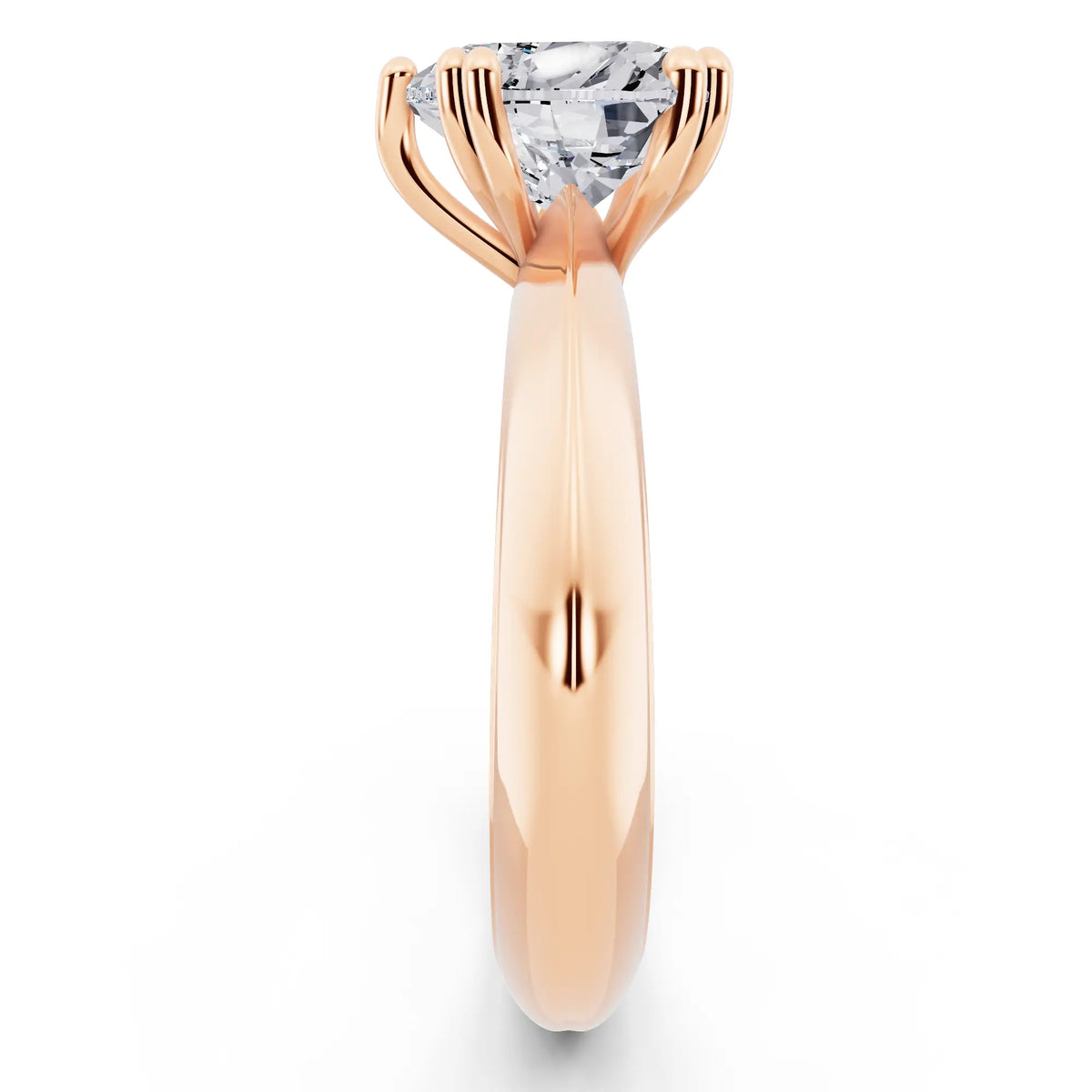 14 KT Rose Gold Heart Cut Diamond Solitaire Ring with Knife Edge Band - side view