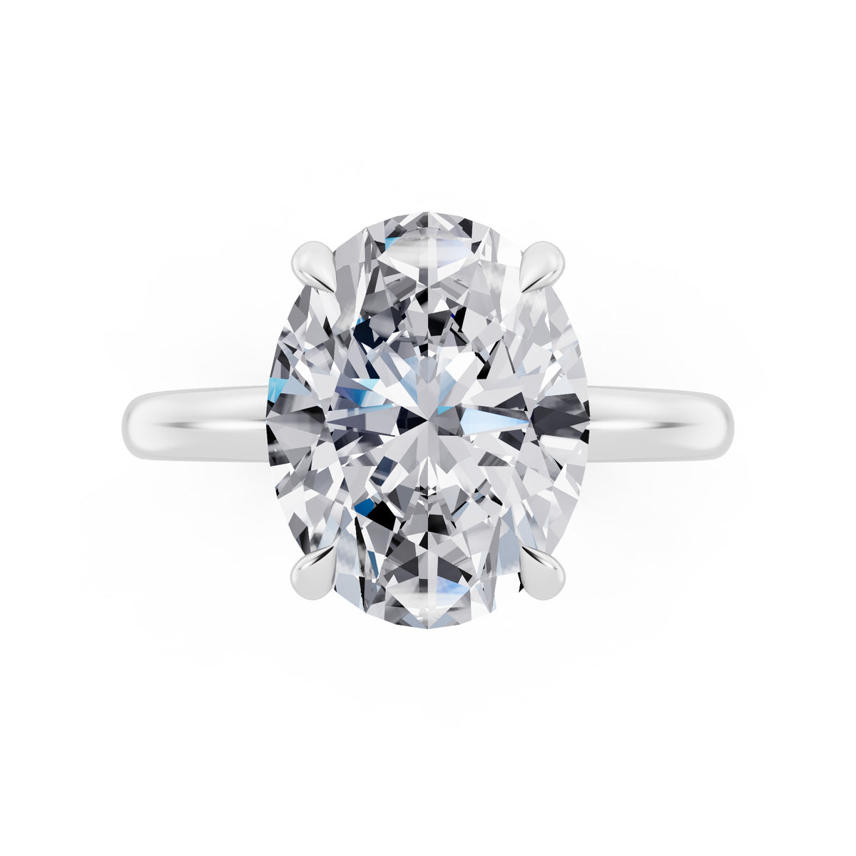 Platinum Oval Cut Diamond Solitaire Ring with Hidden Halo - top angle