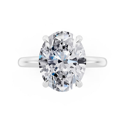 Platinum Oval Cut Diamond Solitaire Ring with Hidden Halo - top angle